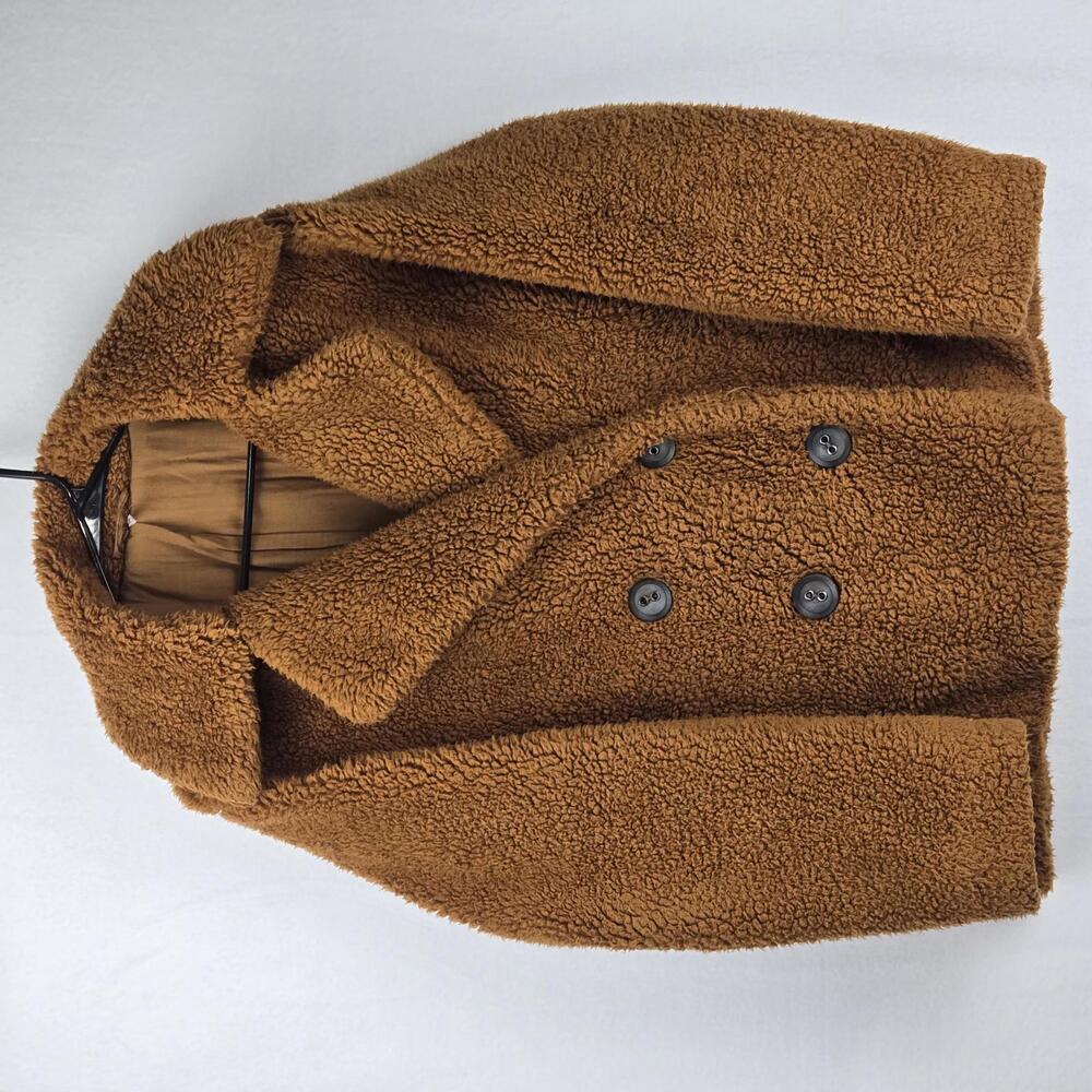 Free People Brown Double-Breasted Sherpa Womens Coat Size XS